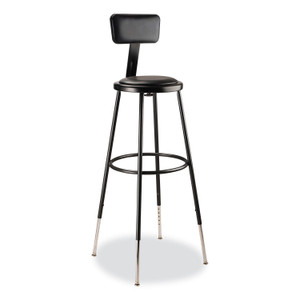 NPS 6400 Series Height Adjustable Heavy Duty Vinyl Padded Stool with Backrest, Supports 300 lb, 32" to 39" Seat Height, Black View Product Image