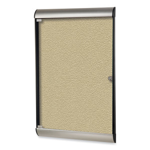Ghent Silhouette 1 Door Enclosed Vinyl Bulletin Board, 27.75" x 42.13", Caramel Surface, Black/Satin Aluminum Frame View Product Image