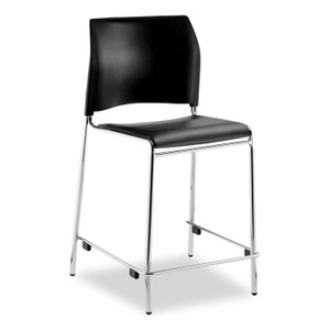 NPS Cafetorium Counter Height Stool, Padded, Supports Up to 300 lb, 24" Seat Height, Black Seat, Black Back, Chrome Base View Product Image