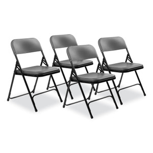 NPS 800 Series Plastic Folding Chair, Supports Up to 500 lb, 18" Seat Height, Charcoal Seat, Charcoal Back, Black Base, 4/Carton View Product Image