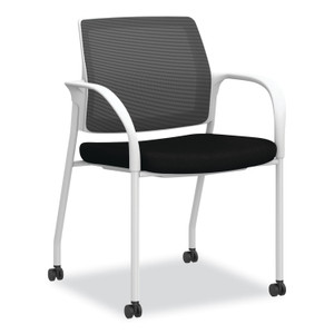 HON Ignition Series Mesh Back Mobile Stacking Chair, Fabric Seat, 25 x 21.75 x 33.5, Black/White View Product Image