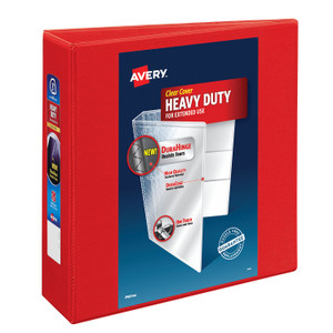 Avery Heavy-Duty View Binder with DuraHinge and Locking One Touch EZD Rings, 3 Rings, 3" Capacity, 11 x 8.5, Red, 4/Carton View Product Image