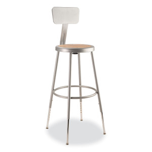 NPS 6200 Series 25" to 33" Height Adjustable Heavy Duty Stool with Backrest, Supports Up to 500 lb, Brown Seat, Gray Base View Product Image