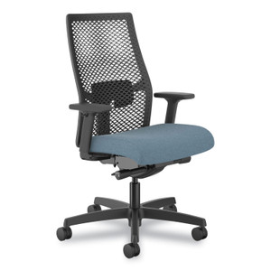 HON Ignition 2.0 Reactiv Mid-Back Task Chair, 17.25" to 21.75" Seat Height, Blue Fabric Seat, Black Back View Product Image