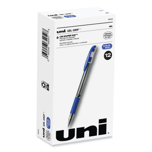 uniball Signo GRIP Gel Pen, Stick, Medium 0.7 mm, Blue Ink, Clear/Blue/Silver Barrel, Dozen View Product Image