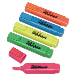 AbilityOne 7520014636556 SKILCRAFT Flat Fluorescent Highlighter, Assorted Ink Colors, Chisel Tip, Assorted Barrel Colors, 5/Set (NSN4636556) View Product Image