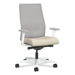 HON Ignition 2.0 4-Way Stretch Mid-Back Task Chair, White Adjustable Lumbar Support, Biscotti Seat, Fog Back, White Base View Product Image