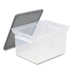 Storex Tote with Locking Handles, Legal/Letter, 13.9" x 18.3" x 10.6", Clear/Silver, 4/Carton View Product Image