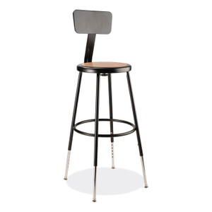 NPS 6200 Series 25" to 33" Height Adjustable Heavy Duty Stool with Backrest, Supports Up to 500 lb, Brown Seat, Black Base View Product Image