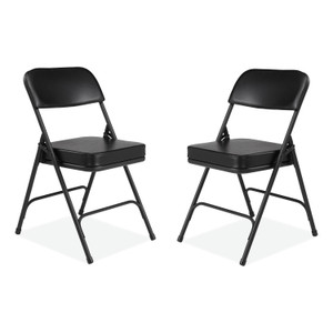 NPS 3200 Series 2" Vinyl Upholstered Double Hinge Folding Chair, Supports Up to 300 lb, 18.5" Seat Height, Black, 2/Carton View Product Image