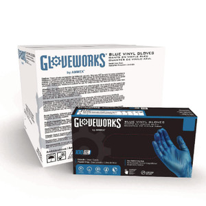 GloveWorks by AMMEX Industrial Vinyl Gloves, Powder-Free, 3 mil, X-Large, Blue, 100 Gloves/Box, 10/Boxes/Carton View Product Image