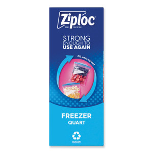 Ziploc Double Zipper Freezer Bags, 1 qt, 2.7 mil, 6.97" x 7.7", Clear, 38 Bags/Box, 9 Boxes/Carton (SJN314444) View Product Image