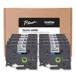 Brother P-Touch TZe Series Standard Adhesive Laminated Labeling Tape, 0.5", Black on White, 10/Pack View Product Image