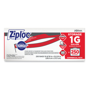 Ziploc Double Zipper Storage Bags, 1 gal, 1.75 mil, 10.56" x 10.75", Clear, 250/Box (SJN682257) View Product Image