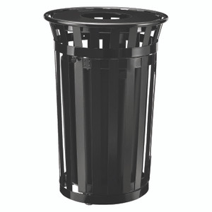 Global Industrial Outdoor Slatted Steel Trash Can, With Access Door, 36 gal, Steel Black View Product Image