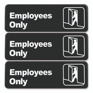Excello Global Products Employees Only Indoor/Outdoor Wall Sign, 9" x 3", Black Face, White Graphics, 3/Pack View Product Image