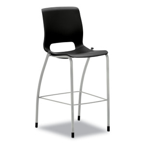 HON Motivate Four-Leg Cafe Height Stool, Supports Up to 300 lb, 30" Seat Height, Onyx Seat, Onyx Back, Platinum Base View Product Image