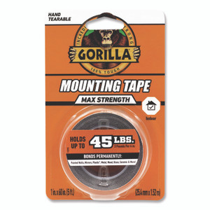 Gorilla Max Strength Mounting Tape, Permanent, Holds Up to 45 lb (3 lbs per 4 in), 1 x 60, Black View Product Image