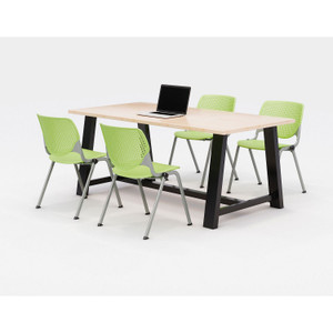 KFI Studios Midtown Dining Table with Four Lime Green Kool Series Chairs, 36 x 72 x 30, Kensington Maple View Product Image