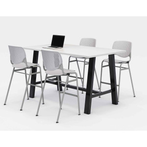 KFI Studios Midtown Bistro Dining Table with Four Light Gray Kool Barstools, 36 x 72 x 41, Designer White View Product Image
