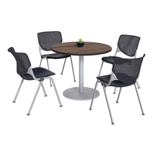 KFI Studios Pedestal Table with Four Black Kool Series Chairs, Round, 36" Dia x 29h, Studio Teak View Product Image
