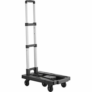 Kantek Ultra Lite Folding Cart - Telescopic Handle - 250 lb Load Capacity - 4 Casters - Aluminum, Polypropylene - 12.60" Width x 19.30" Depth x 4.10" Height Product Image 