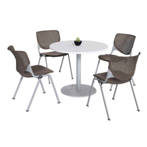 KFI Studios Pedestal Table with Four Brownstone Kool Series Chairs, Round, 36" Dia x 29h, Designer White View Product Image