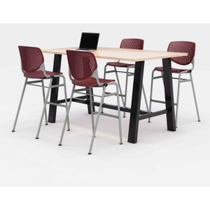 KFI Studios Midtown Bistro Dining Table with Four Burgundy Kool Barstools, 36 x 72 x 41, Kensington Maple View Product Image