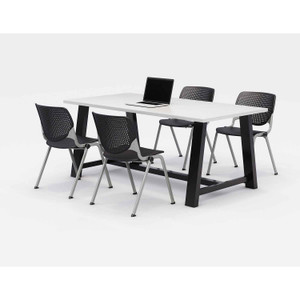 KFI Studios Midtown Dining Table with Four Black Kool Series Chairs, 36 x 72 x 30, Designer White View Product Image