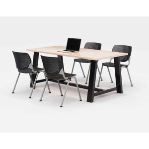 KFI Studios Midtown Dining Table with Four Black Kool Series Chairs, 36 x 72 x 30, Kensington Maple View Product Image