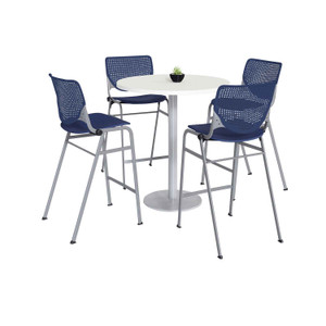 KFI Studios Pedestal Bistro Table with Four Navy Kool Series Barstools, Round, 36" Dia x 41h, Designer White View Product Image