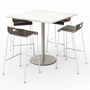 KFI Studios Pedestal Bistro Table with Four Espresso Jive Series Barstools, Square, 36 x 36 x 41, Designer White View Product Image