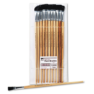 Charles Leonard Long Handle Easel Brush, Size 12, Natural Bristle, Flat Profile, 12/Pack (LEO73550) View Product Image