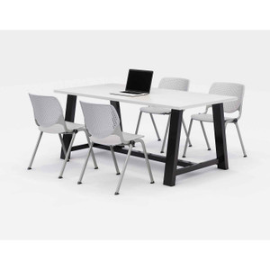 KFI Studios Midtown Dining Table with Four Light Gray Kool Series Chairs, 36 x 72 x 30, Designer White View Product Image