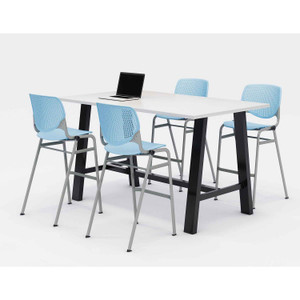 KFI Studios Midtown Bistro Dining Table with Four Sky Blue Kool Barstools, 36 x 72 x 41, Designer White View Product Image