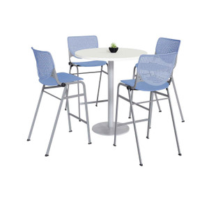 KFI Studios Pedestal Bistro Table with Four Periwinkle Kool Series Barstools, Round, 36" Dia x 41h, Designer White View Product Image