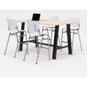 KFI Studios Midtown Bistro Dining Table with Four White Kool Barstools, 36 x 72 x 41, Kensington Maple View Product Image