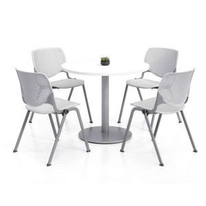 KFI Studios Pedestal Table with Four Light Gray Kool Series Chairs, Round, 36" Dia x 29h, Designer White View Product Image