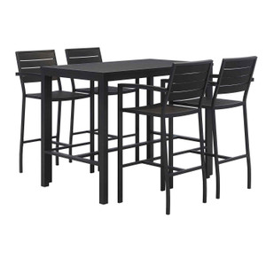 KFI Studios Eveleen Outdoor Bistro Patio Table with Four Black Powder-Coated Polymer Barstools, 32 x 55, Black View Product Image