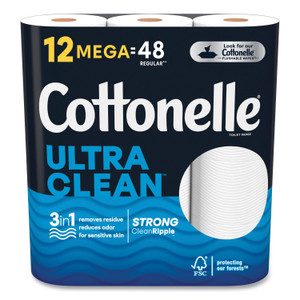 Cottonelle Ultra CleanCare Toilet Paper, Strong Tissue, Mega Rolls, Septic Safe, 1-Ply, White, 284/Roll, 12 Rolls/Pack, 48 Rolls/Carton View Product Image