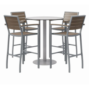 KFI Studios Eveleen Outdoor Bistro Patio Table with Four Mocha Powder-Coated Polymer Barstools, Round, 41"h, Gray View Product Image