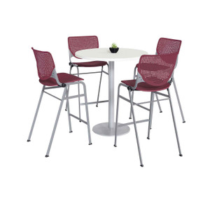 KFI Studios Pedestal Bistro Table with Four Burgundy Kool Series Barstools, Round, 36" Dia x 41h, Designer White View Product Image