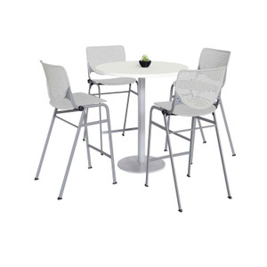 KFI Studios Pedestal Bistro Table with Four Light Gray Kool Series Barstools, Round, 36" Dia x 41h, Designer White View Product Image