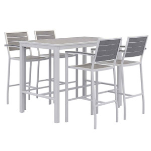 KFI Studios Eveleen Outdoor Bistro Patio Table with Four Gray Powder-Coated Polymer Barstools, 32 x 55, Gray View Product Image