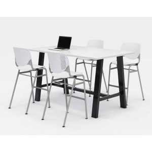 KFI Studios Midtown Bistro Dining Table with Four White Kool Barstools, 36 x 72 x 41, Designer White View Product Image