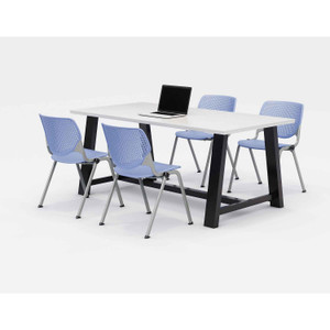 KFI Studios Midtown Dining Table with Four Periwinkle Kool Series Chairs, 36 x 72 x 30, Designer White View Product Image