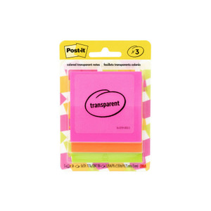 Post-it Transparent Notes, Unruled, 2.88" x 2.88", Assorted Transparent Colors, 36 Sheets/Pad, 3 Pads/Pack View Product Image