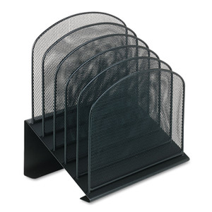 Safco Onyx Mesh Desk Organizer with Tiered Sections, 5 Sections, Letter to Legal Size Files, 11.25" x 7.25" x 12", Black (SAF3257BL) View Product Image