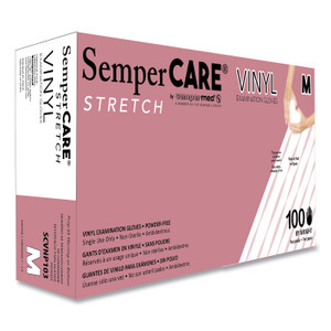 SemperCare Stretch Vinyl Examination Gloves, Cream, Medium, 100/Box, 10 Boxes/Carton View Product Image