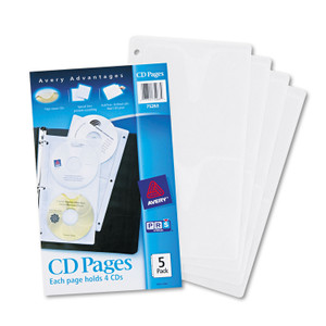 Avery Two-Sided CD Organizer Sheets for Three-Ring Binder, 4 Disc Capacity, Clear, 5/Pack (AVE75263) View Product Image
